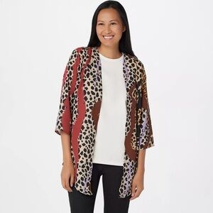 Bob Mackie Cheetah Stripe Woven Open Cardigan Camel/Spice Wearable Art Sz XL